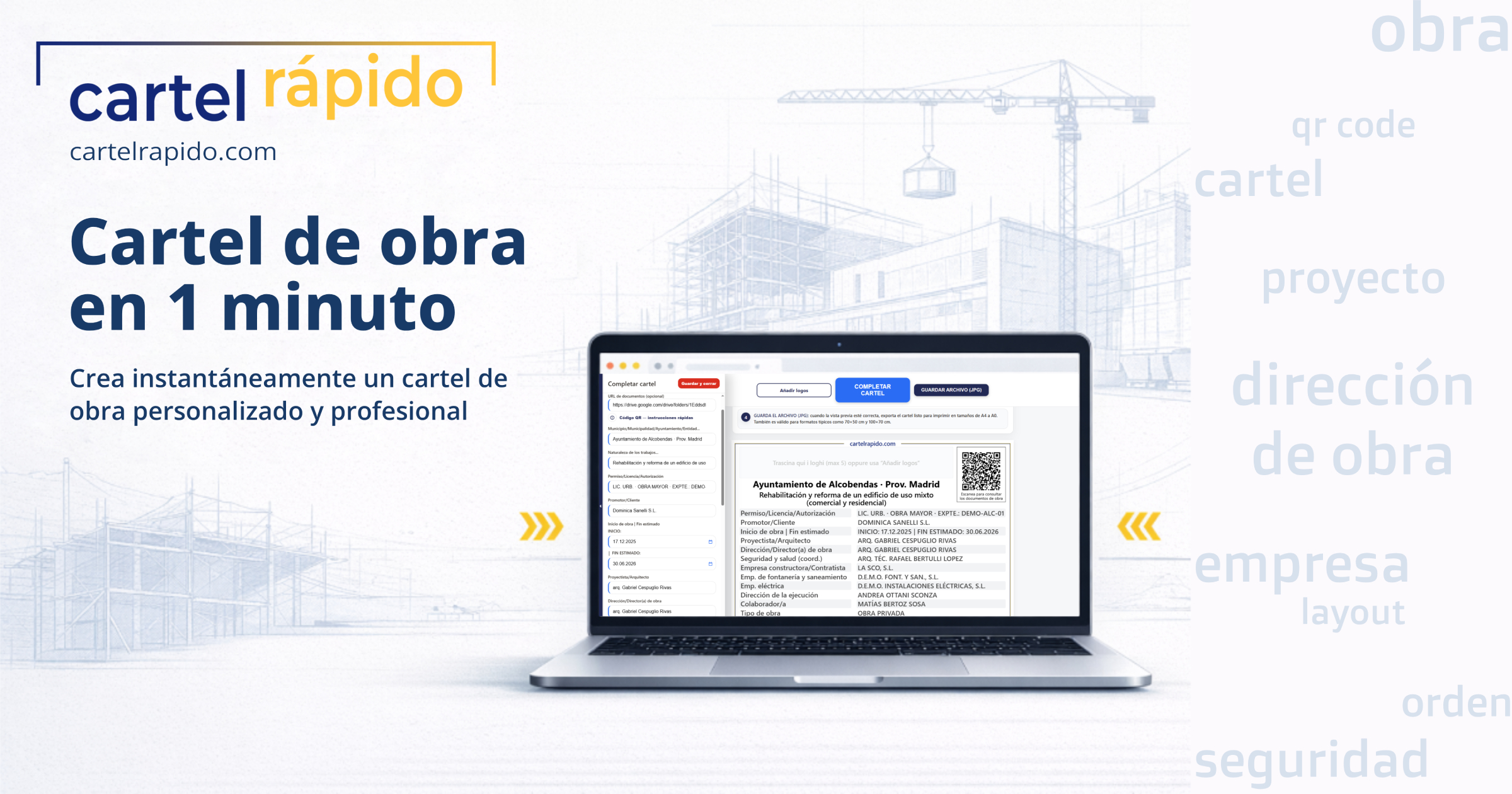 Cartel de obra editable en JPG listo para imprimir